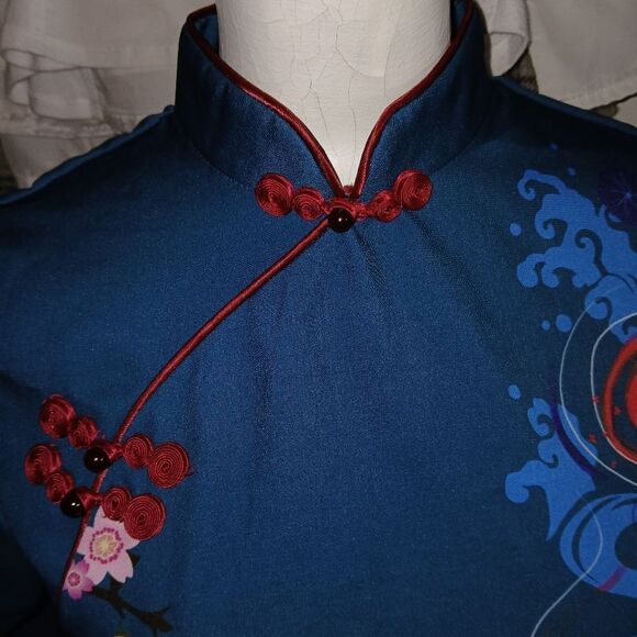 Elegant Blue Dragon Print Mini Dress - Picture 11 of 13